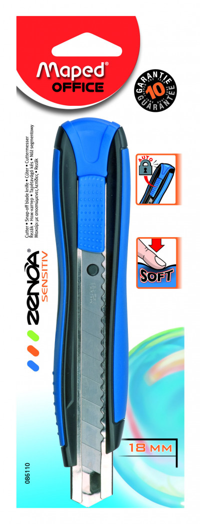 ZENOA Нож канцелярский 18 мм, с металлической направляющей, с фиксатором лезвия