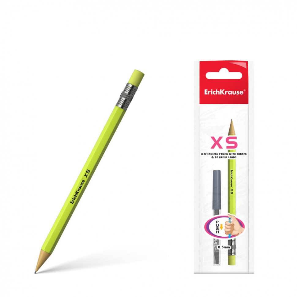 Карандаш механический ErichKrause® XS в наборе с 20 грифелями 0.5 мм, НВ (в пакете по 1 шт.)