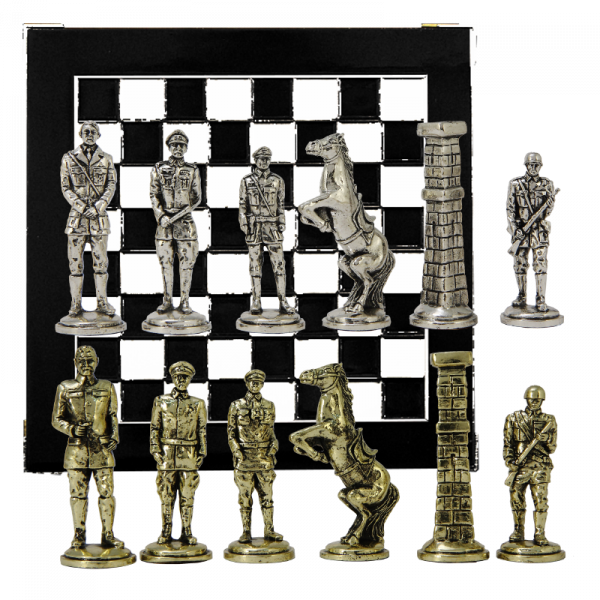 Шахматы сувенирные "Великая Отечественная", коричневая металлическая доска 38х38 см