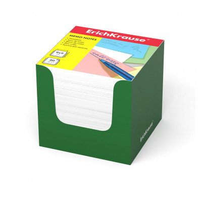 Бумага для заметок ErichKrause®, 90x90x90 мм, белый, в зеленой картонной подс...
