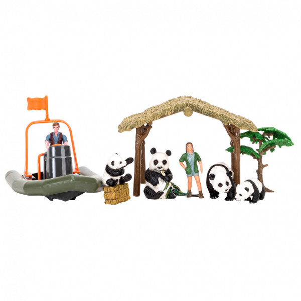 Набор фигурок животных cерии "На ферме": Ферма игрушка, панды, лодка, фермерь, инвентарь - 10 предметов