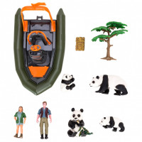 Набор фигурок животных cерии "На ферме": Ферма игрушка, панды, лодка, фермерь, инвентарь - 10 предметов