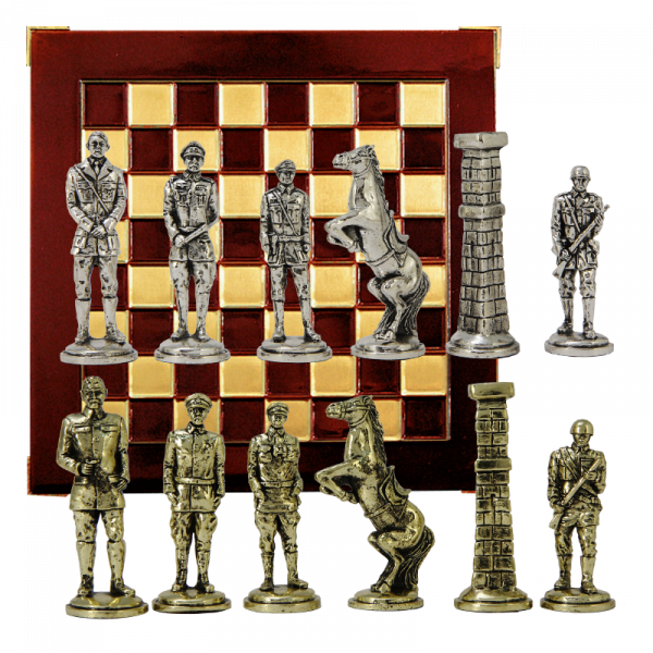 Шахматы сувенирные "Великая Отечественная", красная металлическая доска 38х38 см