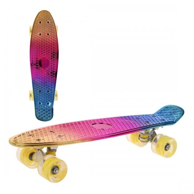 Скейтборд пластиковый с анодированной декой, 56.5x14.5 см, PU колеса со светом, c алюминиевыми креплениями