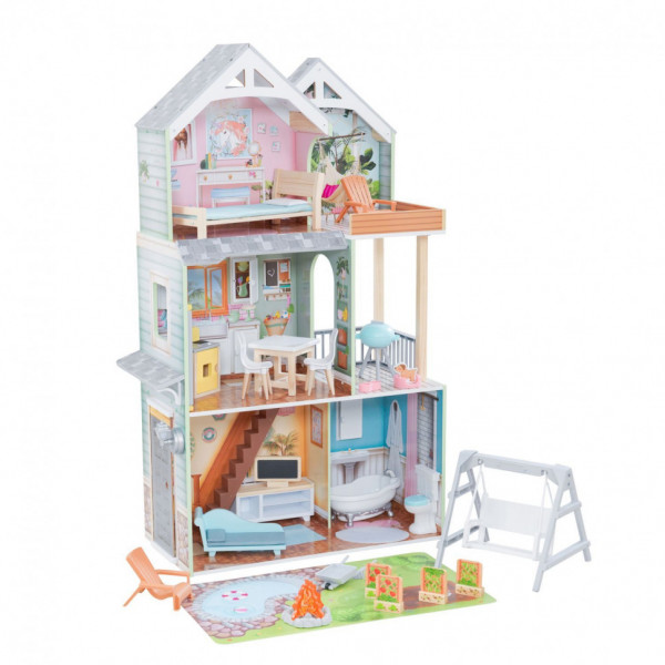 Деревянный кукольный домик "Хэлли", с мебелью 31 предмет в наборе, свет, звук, для кукол 30 см