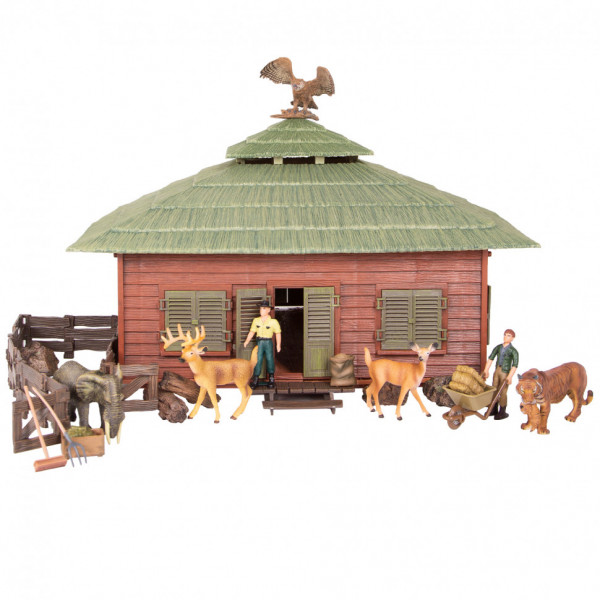 Набор фигурок животных cерии "На ферме": Ферма игрушка, слон, львица, олени, филин, фемеры, инвентарь - 21 предмет