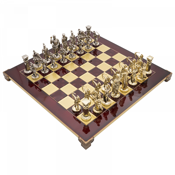 Шахматы с фигурами из бронзы Античные войны, размер 28x28x2; высота 5.4 см