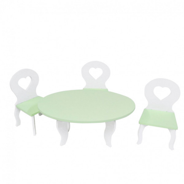 Набор мебели для кукол Шик Мини: стол + стулья, цвет: белый/салатовый