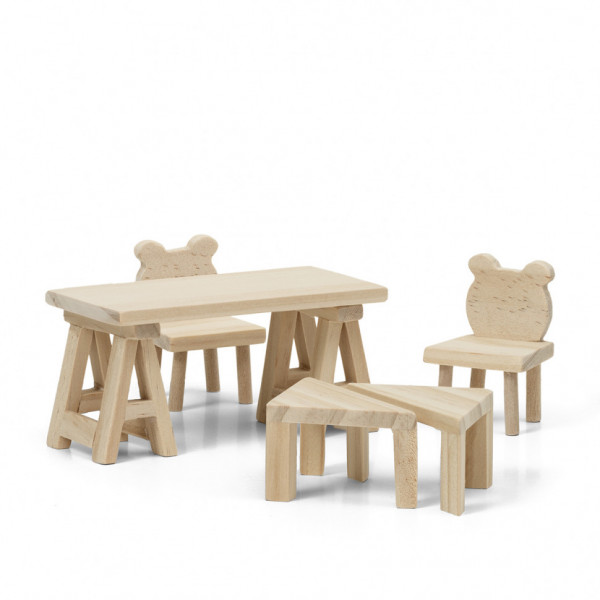 Набор деревянной мебели для домика Сделай сам. Стол и стулья