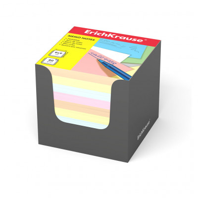 Бумага для заметок ErichKrause®, 90x90x90 мм, 4 цвета, в серой картонной подс...