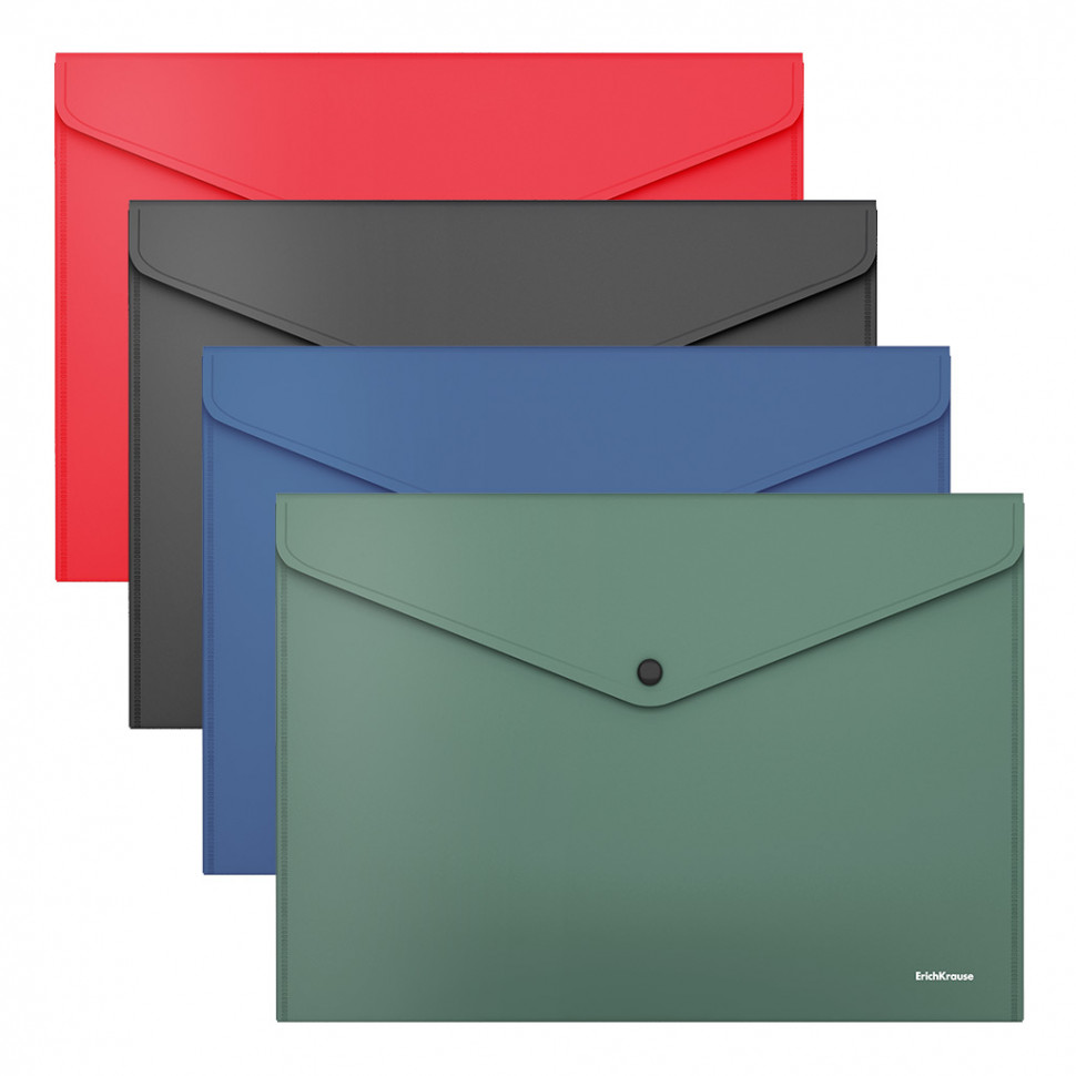 Папка-конверт на кнопке пластиковая ErichKrause® Fizzy Classic, непрозрачная, А4, ассорти (в пакете по 12 шт.)