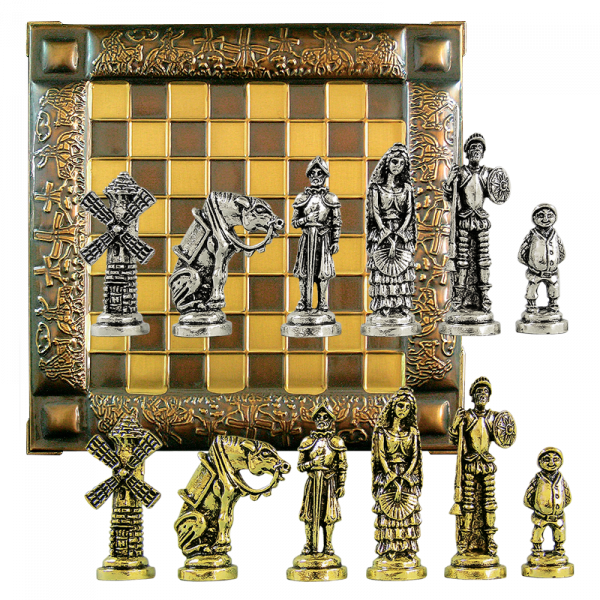 Шахматы сувенирные "Дон Кихот", коричневая доска  45х45 см