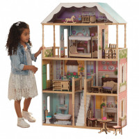 Деревянный кукольный домик "Шарллота", с мебелью 14 предметов в наборе, для кукол 30 см