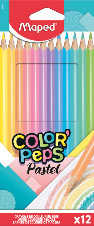 COLOR'PEPS PASTEL Карандаши цветные из американской липы, треугольные, ударопрочный грифель, в картонном футляре, пастельные цвета, 12 цветов