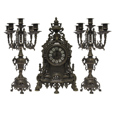 Часы каминные и 2 канделябра Барокко на 5 свечей, под бронзу