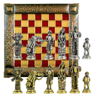 Шахматы сувенирные "Дон Кихот", красная металлическая доска 38х38 см