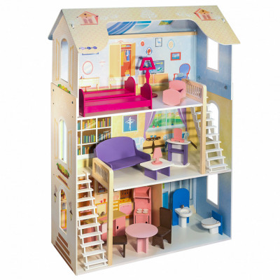 Деревянный кукольный домик "Шарм", с мебелью 16 предметов в наборе,...
