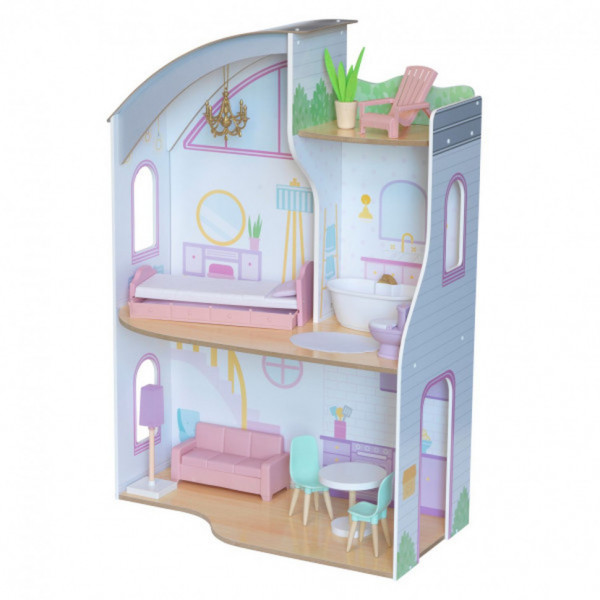 Деревянный кукольный домик "Элизе", с мебелью 12 предметов в наборе, для кукол 30 см