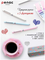 Ручка многофункциональная Penac Multisync 107 в розовом корпусе, синие+красные чернила+грифель