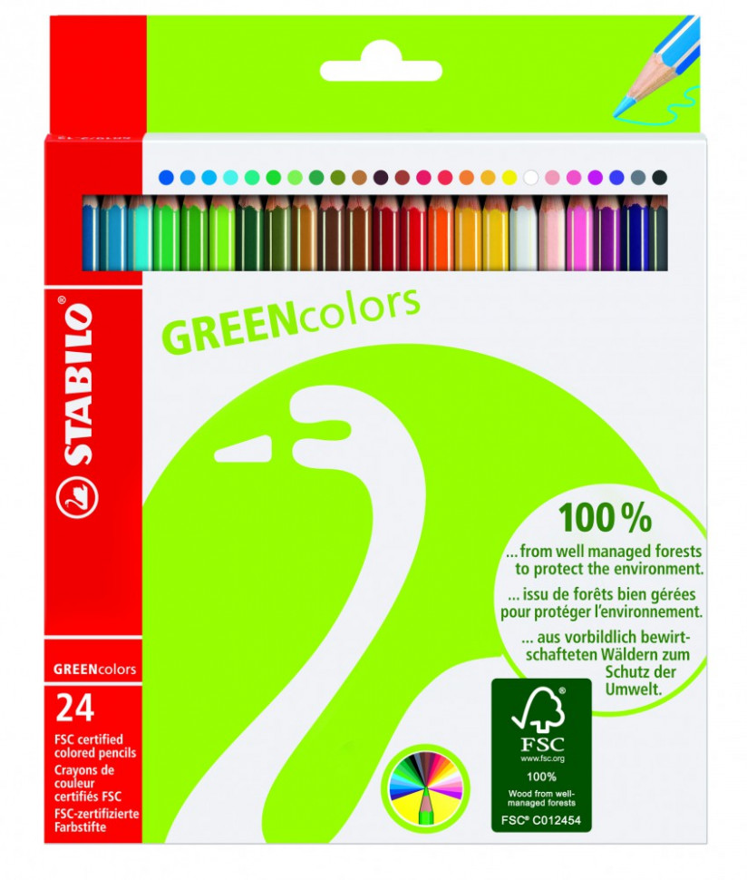 Набор цветных карандашей Stabilo Greencolors 24 цвета, в картонном футляре