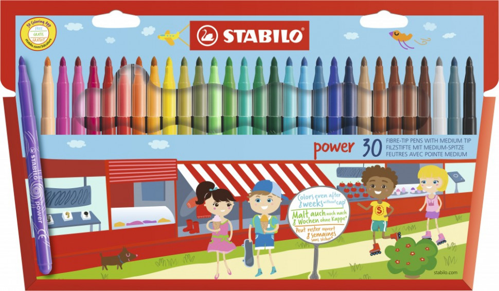Набор фломастеров Stabilo Power 30 цветов,картонный футляр, New Design
