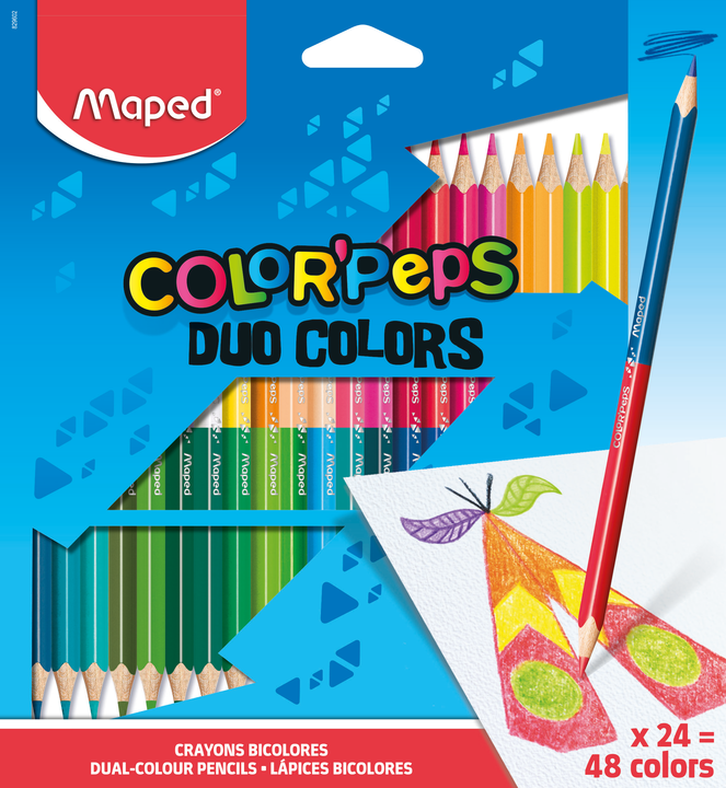 COLOR'PEPS Карандаши цветные из американской липы,  двусторонние, треугольные, ударопрочный грифель, в картонном футляре, 48 цветов, 24 шт