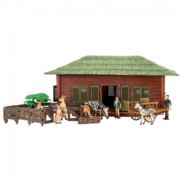Набор фигурок животных серии "На ферме": Ферма игрушка, кенгуру, зебры, фермеры, инвентарь - 16 предметов
