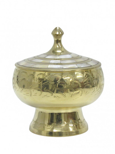 Шкатулка с отделкой из перламутра, латунь, объем 0.4 л, диаметр 11.5 см