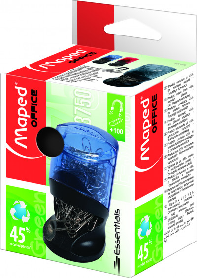 Скрепочница со скрепками Essentials Green standart в комплекте 100 шт., черная