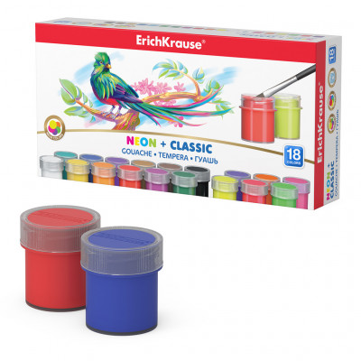 Гуашь ErichKrause® Classic + Neon 18 цветов по 20мл