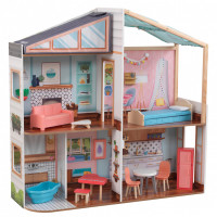 Деревянный кукольный домик с магнитным дизайном интерьера 14 предметов, с мебелью 15 предметов в наборе, для кукол 30 см
