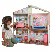 Деревянный кукольный домик с магнитным дизайном интерьера 14 предметов, с мебелью 15 предметов в наборе, для кукол 30 см