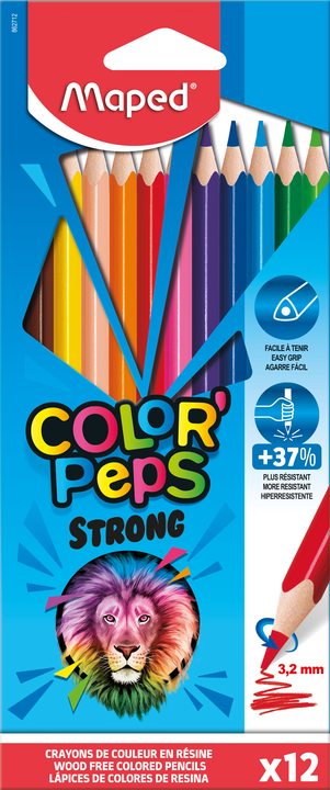COLOR'PEPS STRONG Цветные карандаши повышенной прочности, пластиковые, 12 цветов, в картонной коробке с подвесом