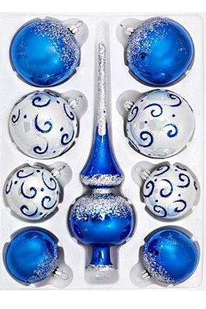 Набор елочных игрушек Романс, синий (верхушка+4х62 мм+4х75 мм)