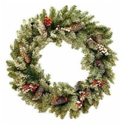 Хвойный венок Данхилл Снежная сказка с ягодами и шишками, 30 см, National Tre...
