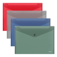 Папка-конверт на кнопке пластиковая ErichKrause® Glossy Classic, полупрозрачная, A4, ассорти (в пакете по 12 шт.)