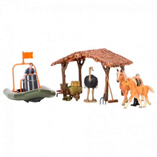 Набор фигурок животных серии "На ферме": Ферма игрушка, лошади, страус, лодка - 22 предмета