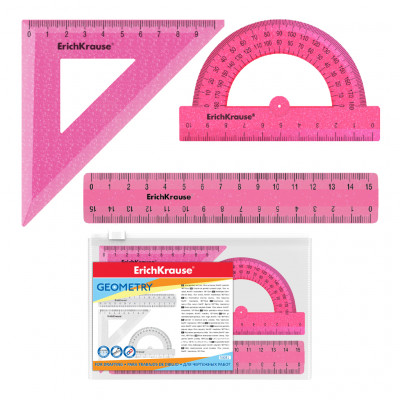Набор геометрический малый пластиковый ErichKrause® Glitter, (линейка, угольн...