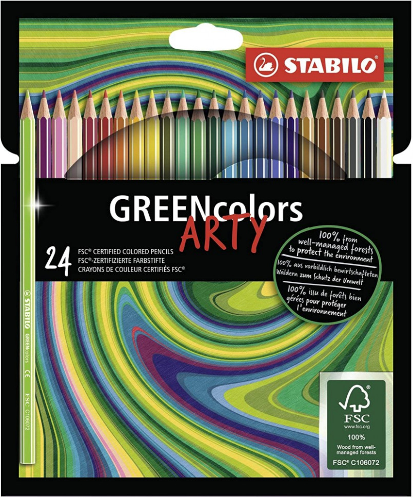 Набор цветных карандашей Stabilo Greencolors Arty 24 цвета, картонный футляр