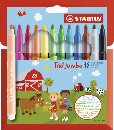 Набор фломастеров Stabilo Trio Jumbo утолщенные, 12 цветов, картонный футляр