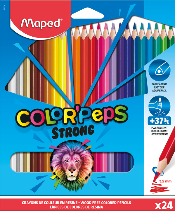 COLOR'PEPS STRONG Цветные карандаши повышенной прочности, пластиковые, 24 цвета, в картонной коробке с подвесом