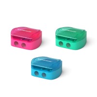 Пластиковая точилка ErichKrause® Duo, два отверстия, с контейнером, цвет корпуса ассорти (в блистере по 1 шт.)
