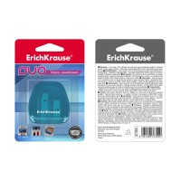 Пластиковая точилка ErichKrause® Duo, два отверстия, с контейнером, цвет корпуса ассорти (в блистере по 1 шт.)