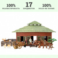 Набор фигурок животных серии "На ферме": Ферма игрушка, олени, обезьяны, фермеры, инвентарь -  17 предметов