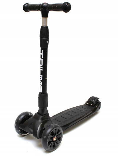 Самокат Moby Kids Disco, складной, 120 PU со светом, свет и звук на деке, черный