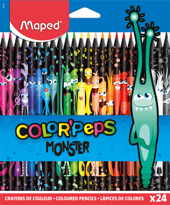 COLOR'PEPS BLACK MONSTER Цветные карандаши декорированные, пластиковые, 24 цвета, в картонной коробке с подвесом