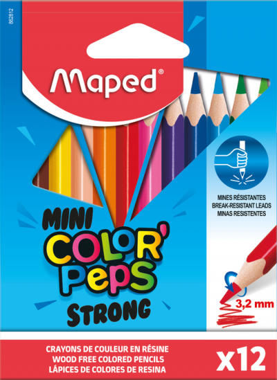 COLOR'PEPS MINI STRONG Цветные карандаши, мини, пластиковые, 12 цветов, в кар...