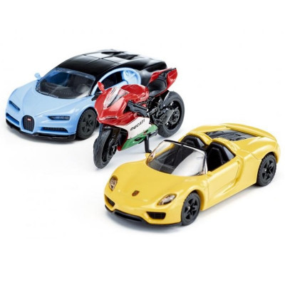 Набор машинок Siku «Два спорткара и мотоцикл»