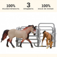 Фигурки животных серии "Мир лошадей": Американская лошадь и жеребенок (набор из 2 фигурок и ограждение-загон)