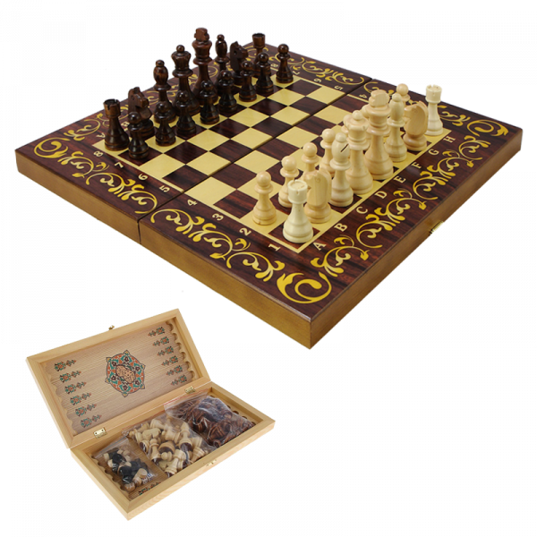 Набор игр шахматы нарды, шашки с доской Махагон